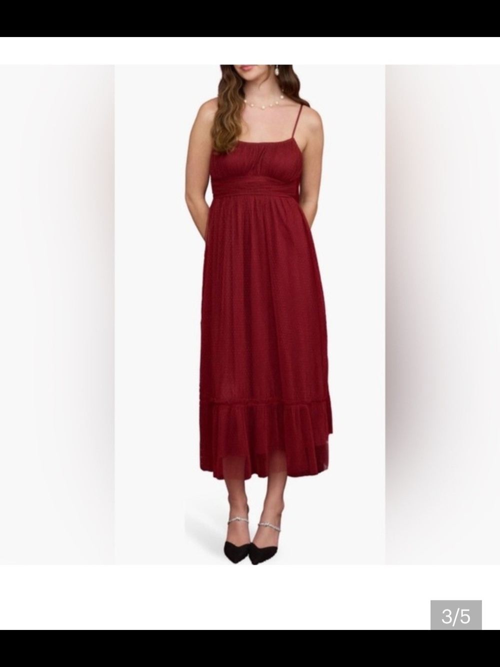Women's Burgundy Spaghetti Strap Midi Dress